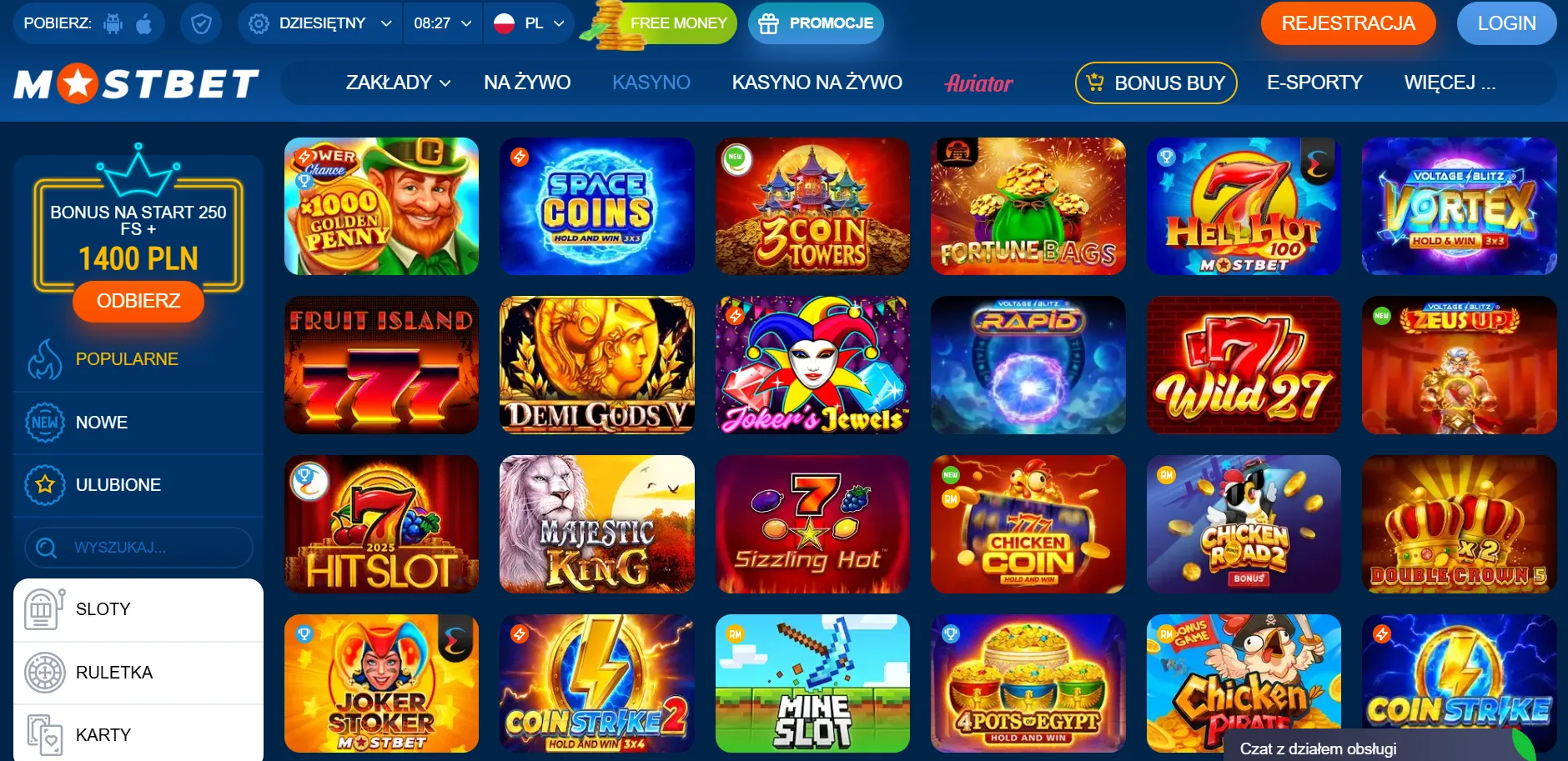 Bogata oferta gier hazardowych w Mostbet Casino